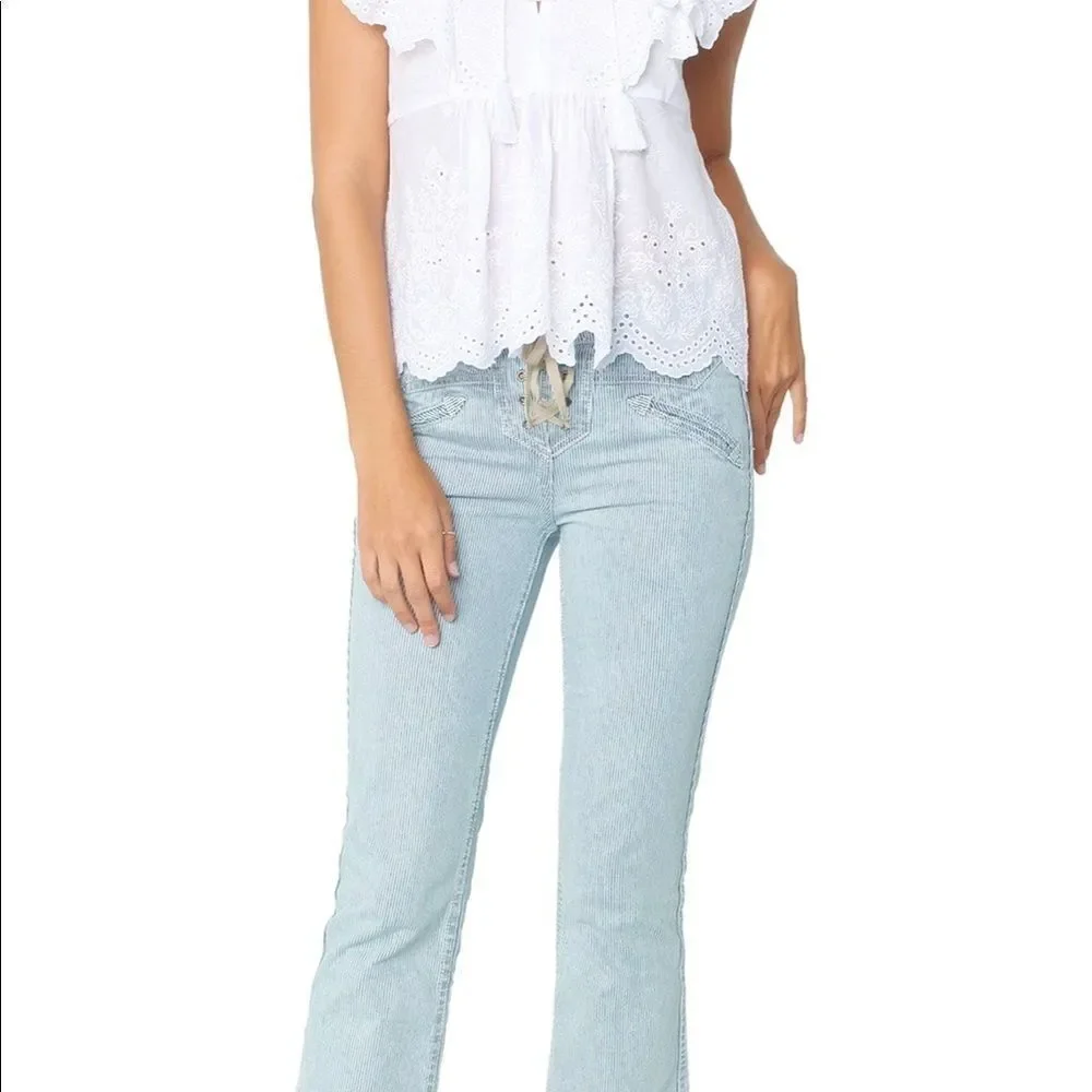 Ulla Johnson Pin Striped Flare ankle jeans size 2 preowned - Picture 7 of 8